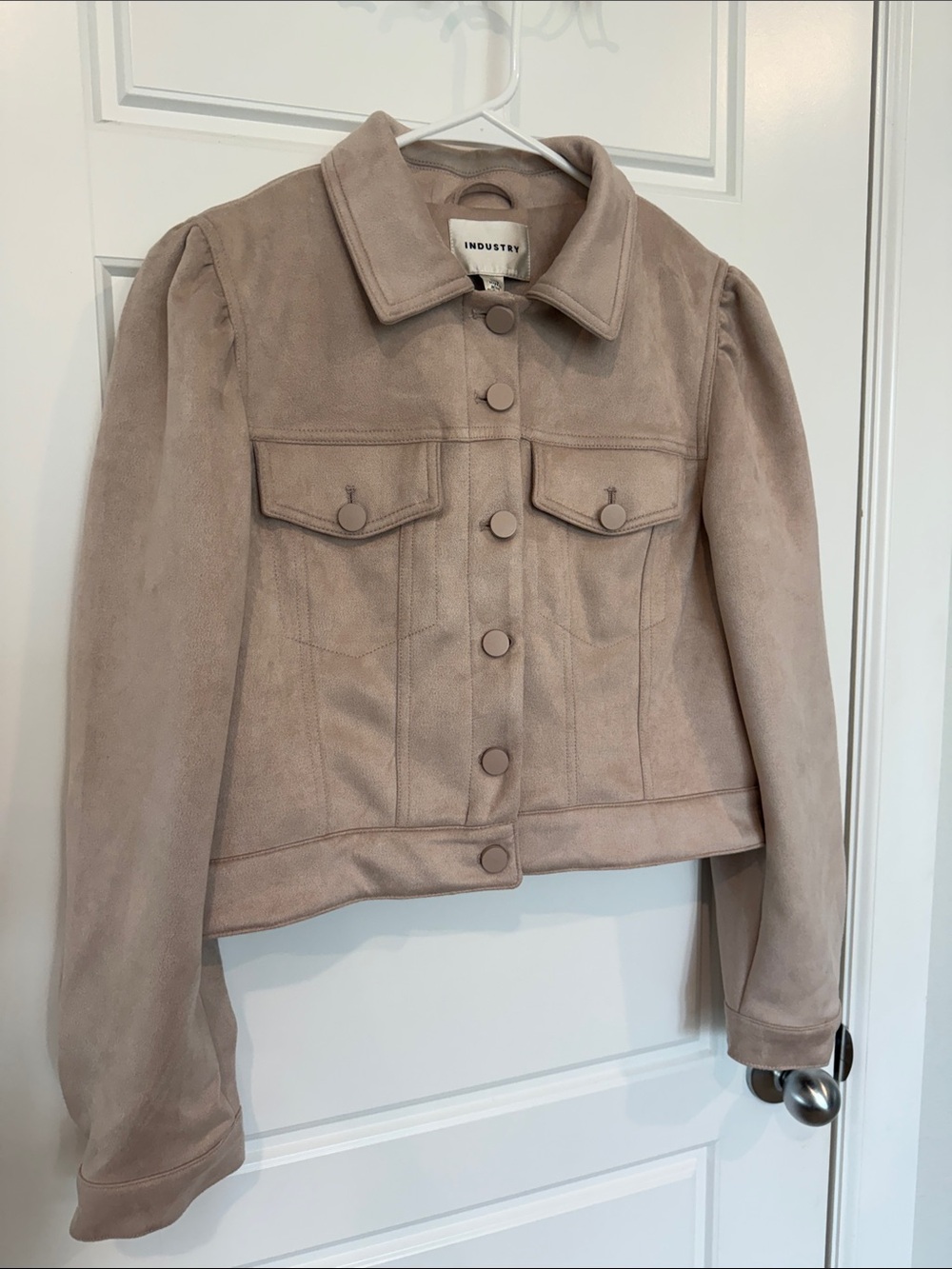 INDUSTRY Neutral Beige Suede Button-Front Jean Jacket